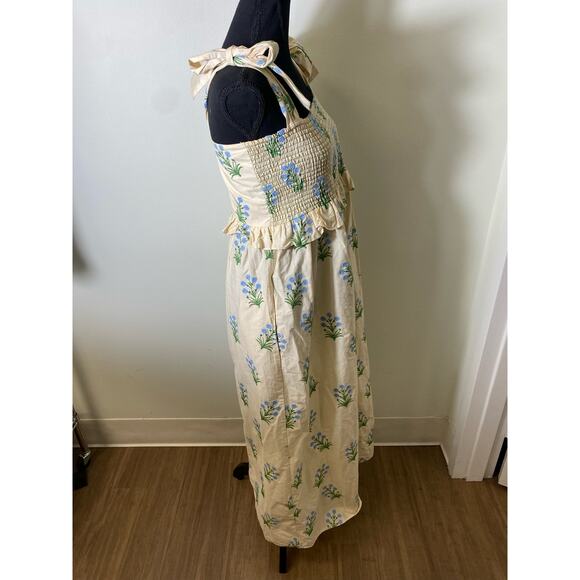 Tuckernuck Cream Blue Cotton Long Sundress Sz M - Picture 4 of 5